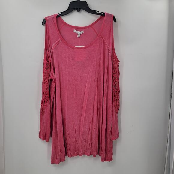 Fourteenth Place Cold Shoulder Lace Long Sleeve Blouse Top Shirt Pink 3X/3T - Picture 1 of 5